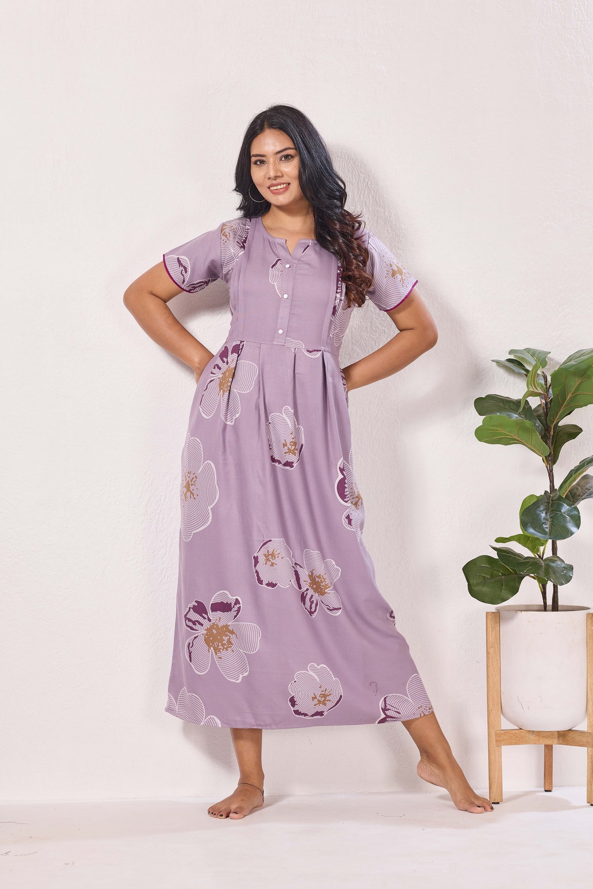 Alpine KURTHI Style Nighties| FancySleeve | Zipless Model | Stylish V-Cut neck | Updated Collection's for Stylish Women AK (H/S)