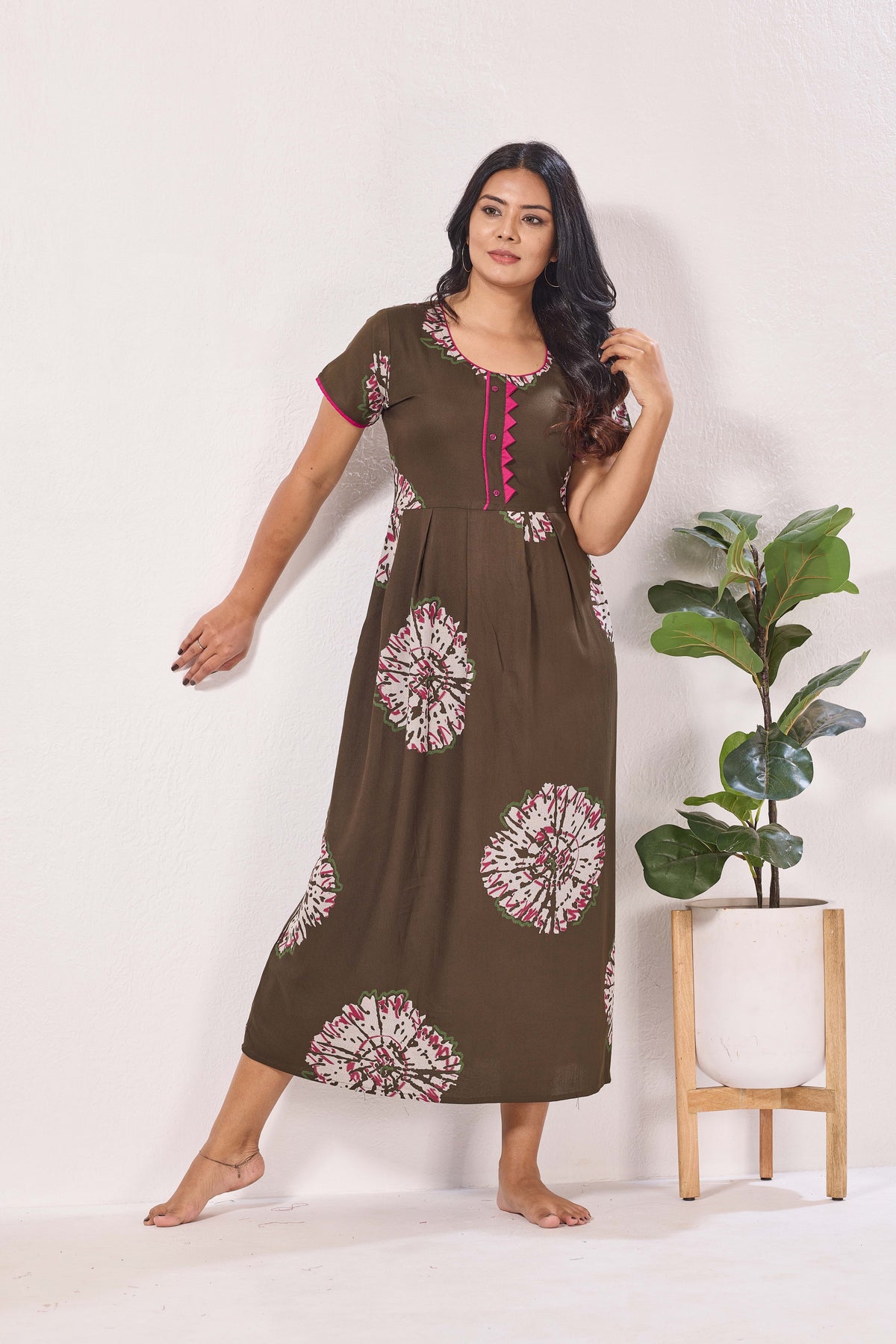 Alpine KURTHI Style Nighties| Fancy Half Sleeve | Zipless Model | Stylish Round Neck | Updated Collection's for Stylish Women AK (H/S)