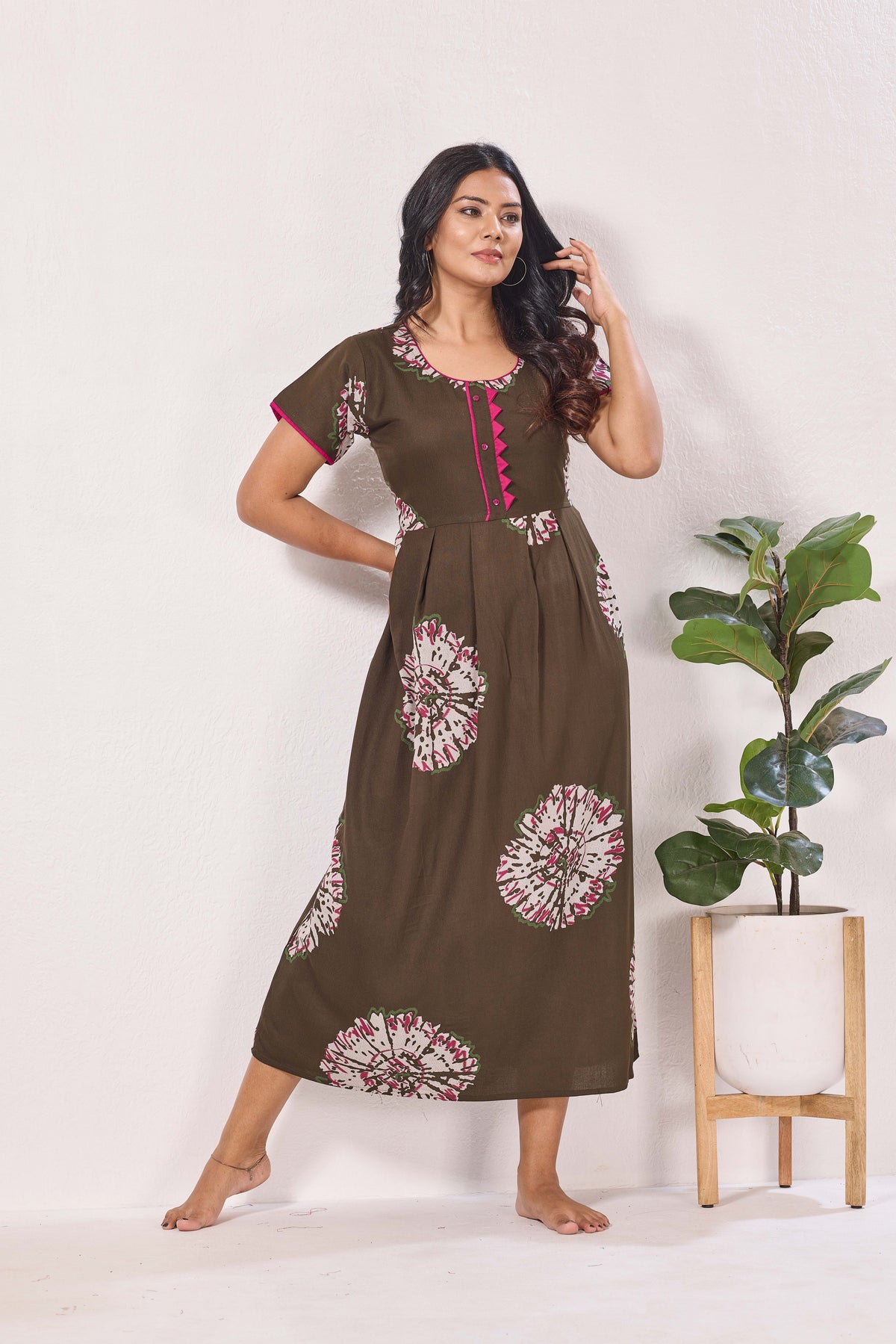 Alpine KURTHI Style Nighties| Fancy Half Sleeve | Zipless Model | Stylish Round Neck | Updated Collection's for Stylish Women AK (H/S)