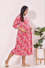 Maternity Arrivals Fancy Mom's Feeding Casual Maxi Wear | Long Elastic Frilled Sleeve | Vertical Feeding Zipper | Comports as Feeding Friendly & Casual wear Rayon MAXI Maternity Frock (ERM)