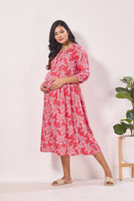Maternity Arrivals Fancy Mom's Feeding Casual Maxi Wear | Long Elastic Frilled Sleeve | Vertical Feeding Zipper | Comports as Feeding Friendly & Casual wear Rayon MAXI Maternity Frock (ERM)