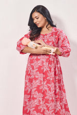 Maternity Arrivals Fancy Mom's Feeding Casual Maxi Wear | Long Elastic Frilled Sleeve | Vertical Feeding Zipper | Comports as Feeding Friendly & Casual wear Rayon MAXI Maternity Frock (ERM)