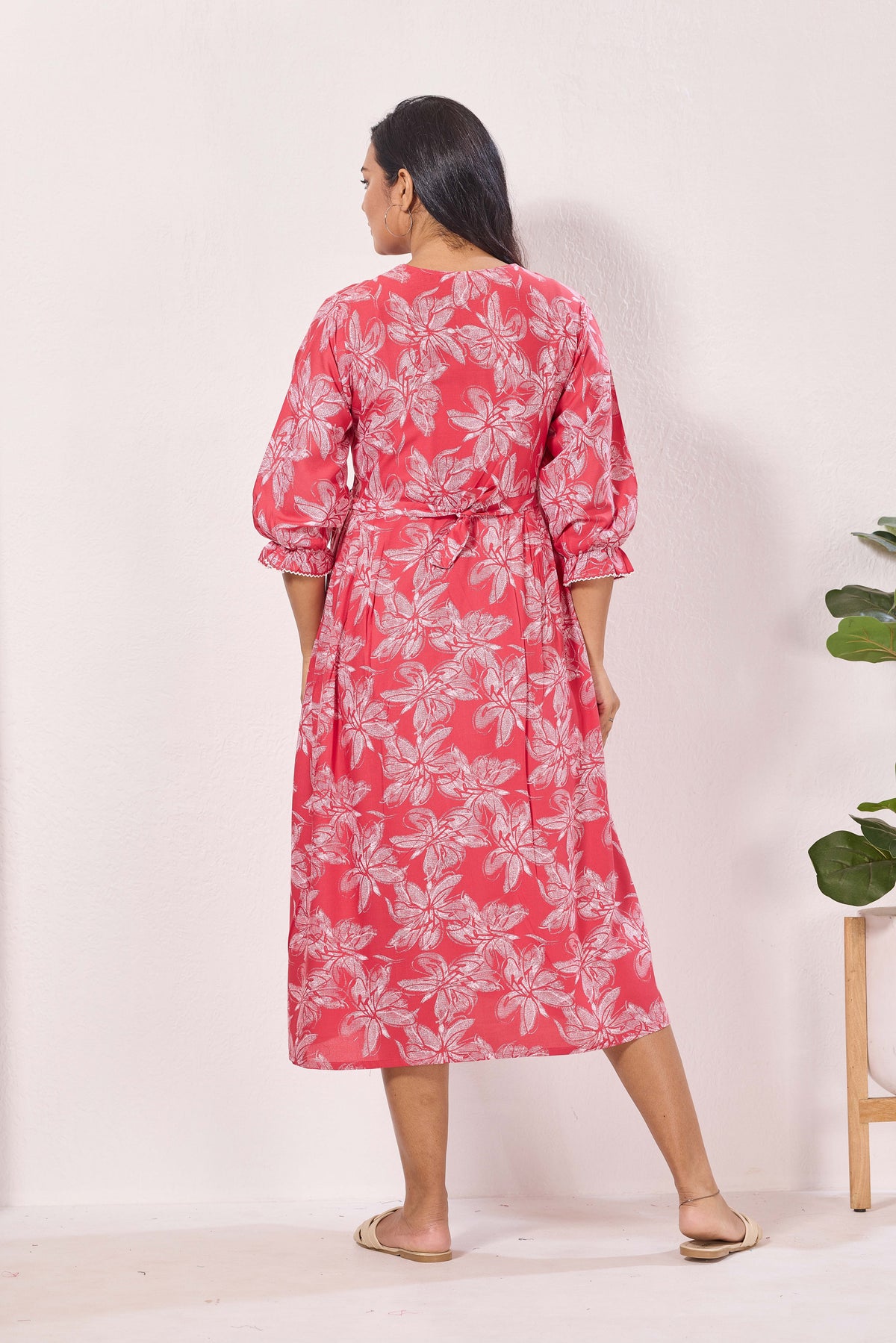 Maternity Arrivals Fancy Mom's Feeding Casual Maxi Wear | Long Elastic Frilled Sleeve | Vertical Feeding Zipper | Comports as Feeding Friendly & Casual wear Rayon MAXI Maternity Frock (ERM)