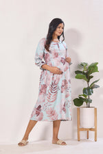 Maternity Arrivals Fancy Mom's Feeding Casual Maxi Wear | Long Elastic Frilled Sleeve | Vertical Feeding Zipper | Comports as Feeding Friendly & Casual wear Rayon MAXI Maternity Frock (ERM)