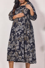 Maternity Arrivals Fancy Mom's Feeding Casual Maxi Wear | Long Elastic Frilled Sleeve | Vertical Feeding Zipper | Comports as Feeding Friendly & Casual wear Rayon MAXI Maternity Frock (ERM)