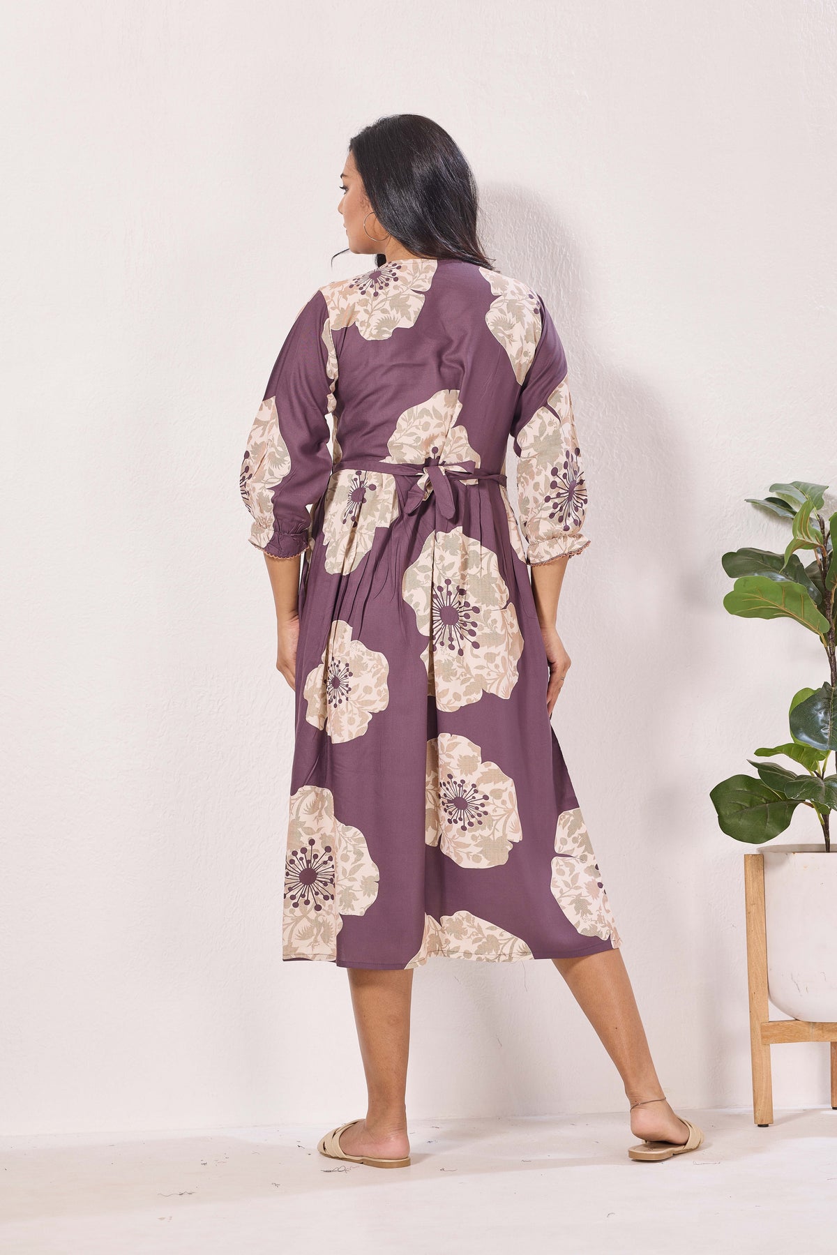 Maternity Arrivals Fancy Mom's Feeding Casual Maxi Wear | Long Elastic Frilled Sleeve | Vertical Feeding Zipper | Comports as Feeding Friendly & Casual wear Rayon MAXI Maternity Frock (ERM)