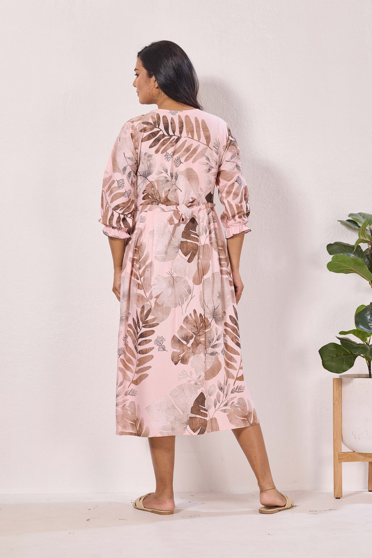 Maternity Arrivals Fancy Mom's Feeding Casual Maxi Wear | Long Elastic Frilled Sleeve | Vertical Feeding Zipper | Comports as Feeding Friendly & Casual wear Rayon MAXI Maternity Frock (ERM)