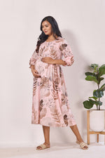 Maternity Arrivals Fancy Mom's Feeding Casual Maxi Wear | Long Elastic Frilled Sleeve | Vertical Feeding Zipper | Comports as Feeding Friendly & Casual wear Rayon MAXI Maternity Frock (ERM)