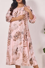 Maternity Arrivals Fancy Mom's Feeding Casual Maxi Wear | Long Elastic Frilled Sleeve | Vertical Feeding Zipper | Comports as Feeding Friendly & Casual wear Rayon MAXI Maternity Frock (ERM)