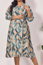 Maternity Arrivals Fancy Mom's Feeding Casual Maxi Wear | Long Elastic Frilled Sleeve | Vertical Feeding Zipper | Comports as Feeding Friendly & Casual wear Rayon MAXI Maternity Frock (ERM)