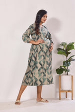 Maternity Arrivals Fancy Mom's Feeding Casual Maxi Wear | Long Elastic Frilled Sleeve | Vertical Feeding Zipper | Comports as Feeding Friendly & Casual wear Rayon MAXI Maternity Frock (ERM)