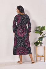 Maternity Arrivals Fancy Mom's Feeding Casual Maxi Wear | Long Elastic Frilled Sleeve | Vertical Feeding Zipper | Comports as Feeding Friendly & Casual wear Rayon MAXI Maternity Frock (ERM)