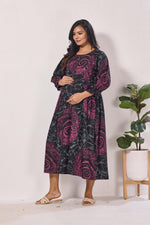 Maternity Arrivals Fancy Mom's Feeding Casual Maxi Wear | Long Elastic Frilled Sleeve | Vertical Feeding Zipper | Comports as Feeding Friendly & Casual wear Rayon MAXI Maternity Frock (ERM)