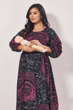 Maternity Arrivals Fancy Mom's Feeding Casual Maxi Wear | Long Elastic Frilled Sleeve | Vertical Feeding Zipper | Comports as Feeding Friendly & Casual wear Rayon MAXI Maternity Frock (ERM)
