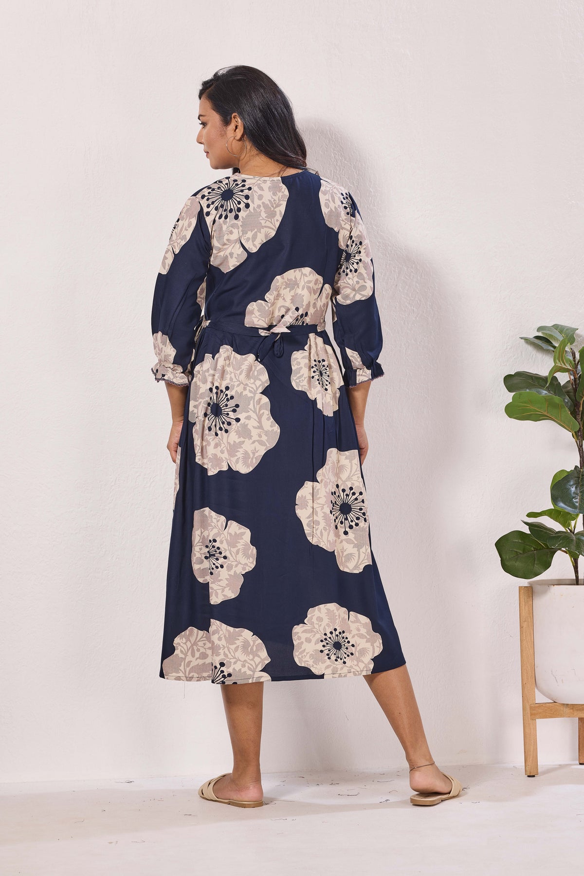 Maternity Arrivals Fancy Mom's Feeding Casual Maxi Wear | Long Elastic Frilled Sleeve | Vertical Feeding Zipper | Comports as Feeding Friendly & Casual wear Rayon MAXI Maternity Frock (ERM)