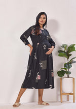 Maternity Arrivals Fancy Mom's Feeding Casual Maxi Wear | Long Elastic Frilled Sleeve | Vertical Feeding Zipper | Comports as Feeding Friendly & Casual wear Rayon MAXI Maternity Frock (ERM)