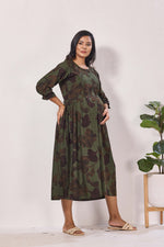 Maternity Arrivals Fancy Mom's Feeding Casual Maxi Wear | Long Elastic Frilled Sleeve | Vertical Feeding Zipper | Comports as Feeding Friendly & Casual wear Rayon MAXI Maternity Frock (ERM)