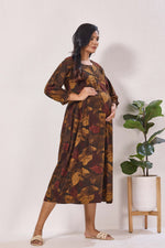 Maternity Arrivals Fancy Mom's Feeding Casual Maxi Wear | Long Elastic Frilled Sleeve | Vertical Feeding Zipper | Comports as Feeding Friendly & Casual wear Rayon MAXI Maternity Frock (ERM)