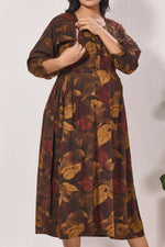 Maternity Arrivals Fancy Mom's Feeding Casual Maxi Wear | Long Elastic Frilled Sleeve | Vertical Feeding Zipper | Comports as Feeding Friendly & Casual wear Rayon MAXI Maternity Frock (ERM)