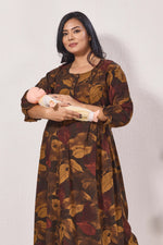 Maternity Arrivals Fancy Mom's Feeding Casual Maxi Wear | Long Elastic Frilled Sleeve | Vertical Feeding Zipper | Comports as Feeding Friendly & Casual wear Rayon MAXI Maternity Frock (ERM)