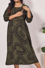 Maternity Arrivals Fancy Mom's Feeding Casual Maxi Wear | Long Elastic Frilled Sleeve | Vertical Feeding Zipper | Comports as Feeding Friendly & Casual wear Rayon MAXI Maternity Frock (ERM)