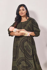 Maternity Arrivals Fancy Mom's Feeding Casual Maxi Wear | Long Elastic Frilled Sleeve | Vertical Feeding Zipper | Comports as Feeding Friendly & Casual wear Rayon MAXI Maternity Frock (ERM)
