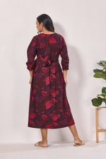 Maternity Arrivals Fancy Mom's Feeding Casual Maxi Wear | Long Elastic Frilled Sleeve | Vertical Feeding Zipper | Comports as Feeding Friendly & Casual wear Rayon MAXI Maternity Frock (ERM)