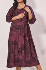 Maternity Arrivals Fancy Mom's Feeding Casual Maxi Wear | Long Elastic Frilled Sleeve | Vertical Feeding Zipper | Comports as Feeding Friendly & Casual wear Rayon MAXI Maternity Frock (ERM)