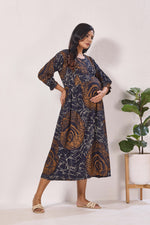 Maternity Arrivals Fancy Mom's Feeding Casual Maxi Wear | Long Elastic Frilled Sleeve | Vertical Feeding Zipper | Comports as Feeding Friendly & Casual wear Rayon MAXI Maternity Frock (ERM)