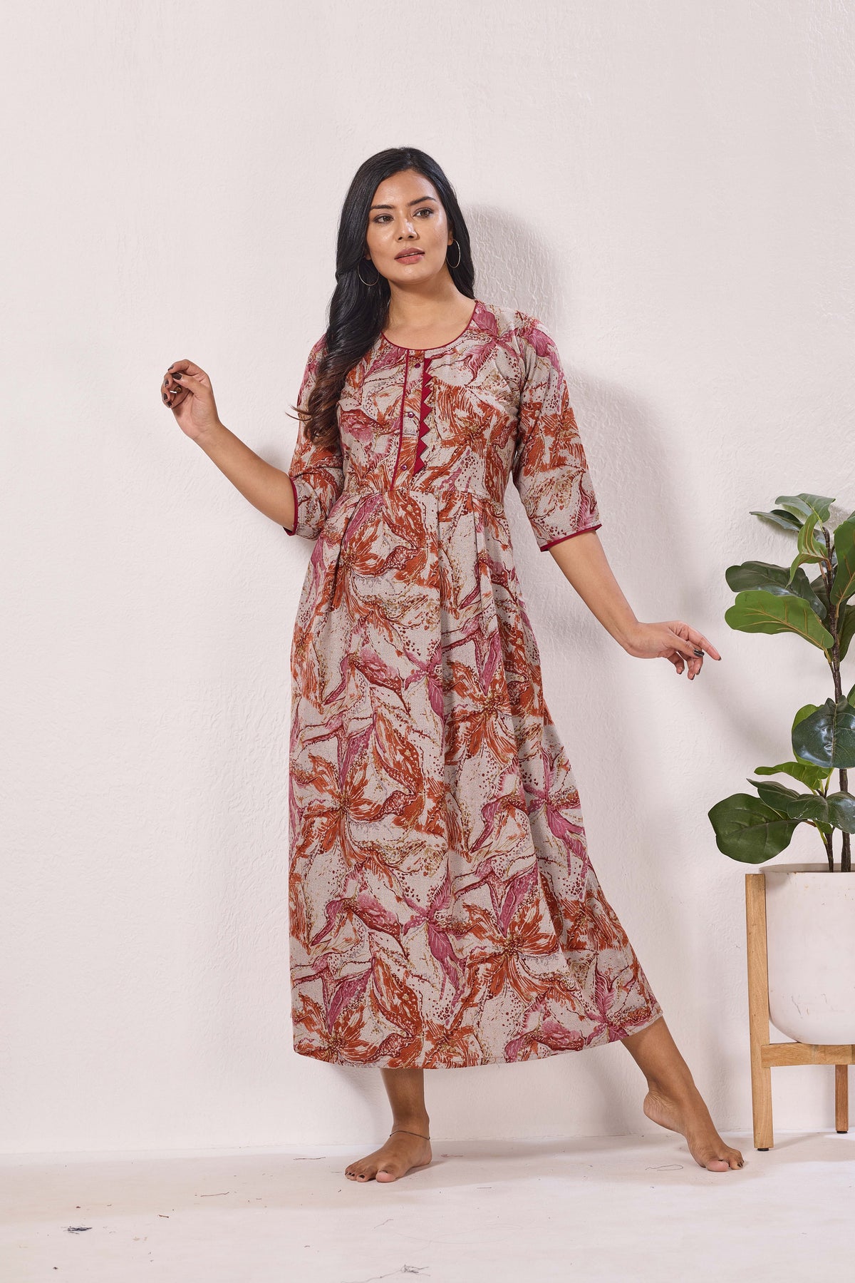 Alpine KURTI Style | Beautiful Stylish KURTI Model | Long 3/4 Sleeve & Side Pocket | Fresh Collection's for Stylish Women's (AK-3/4)