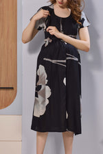 Olive Green Floral Print Rayon Maternity Maxi Dress for Women | Feeding Zip Nursing Wear with Side Pocket | Adjustable Tie Pregnancy & Casual Wear (FIO-M)