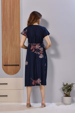 Wine Purple Floral Print Rayon Maternity Maxi Dress for Women | Feeding Zip Nursing Wear with Side Pocket | Adjustable Tie Pregnancy & Casual Wear (FIO-M)