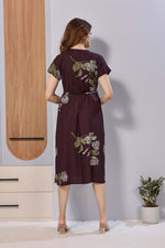 Wine Purple Floral Print Rayon Maternity Maxi Dress for Women | Feeding Zip Nursing Wear with Side Pocket | Adjustable Tie Pregnancy & Casual Wear (FIO-M)