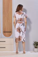 Baby Pink Floral Print Rayon Maternity Maxi Dress for Women | Feeding Zip Nursing Wear with Side Pocket | Adjustable Tie Pregnancy & Casual Wear (FIO-M)
