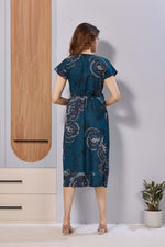 Ruby Red Abstract Print Rayon Maternity Maxi Dress for Women | Feeding Zip Nursing Wear with Side Pocket | Adjustable Tie Pregnancy & Casual Wear (FIO-M)