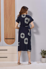 Black Printed Rayon Maternity Maxi Dress with Feeding Zipper | Adjustable Tie-Up | Soft Breathable Pregnancy & Nursing Wear (FIO-M)