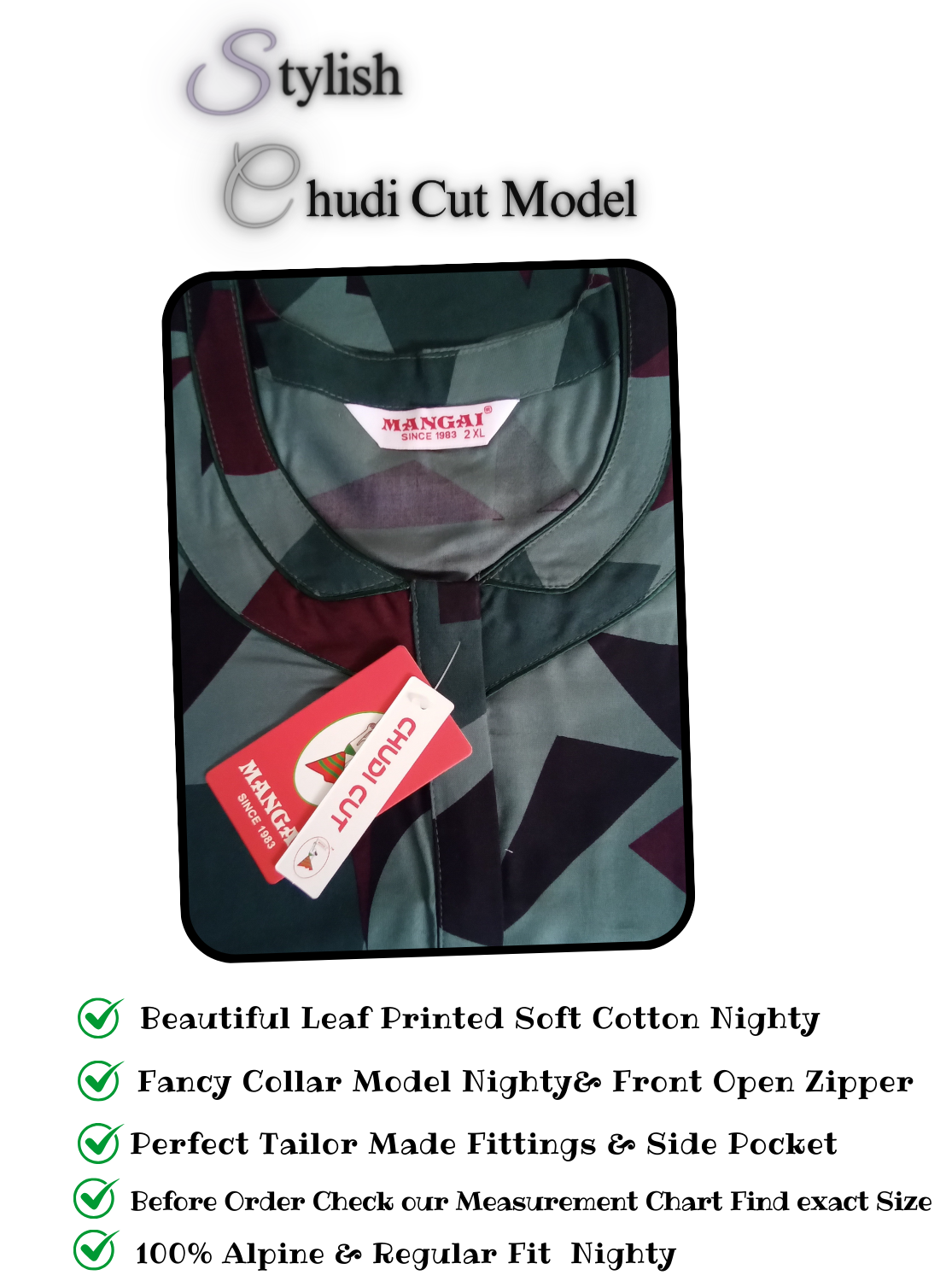 MANGAI New Alpine CHUDI CUT Model Nighties - Fancy Neck | With Side Pocket |Shrinkage Free Nighties | Stylish Collection's for Trendy Women's