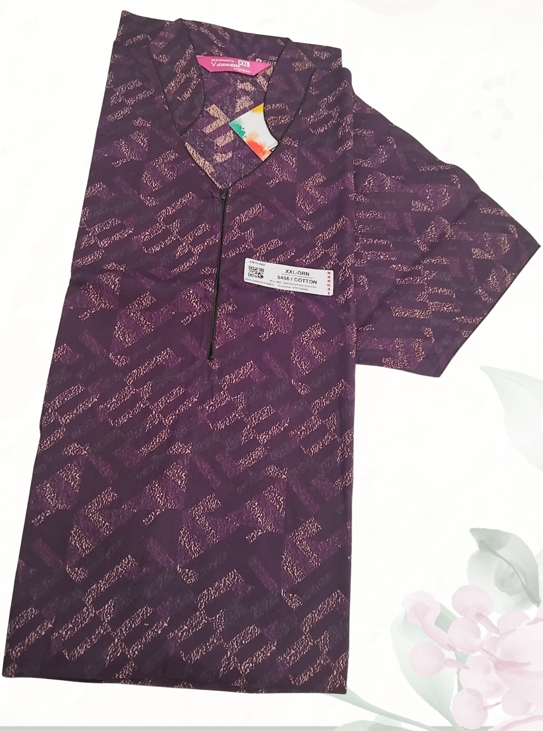 MANGAI Daily Wear Casual Comfort Fit Cotton Printed Nighties | Front open Zipper Model| Slit Open & Neck Collar Comfort Fit Daily Wear Nighties (DRN)