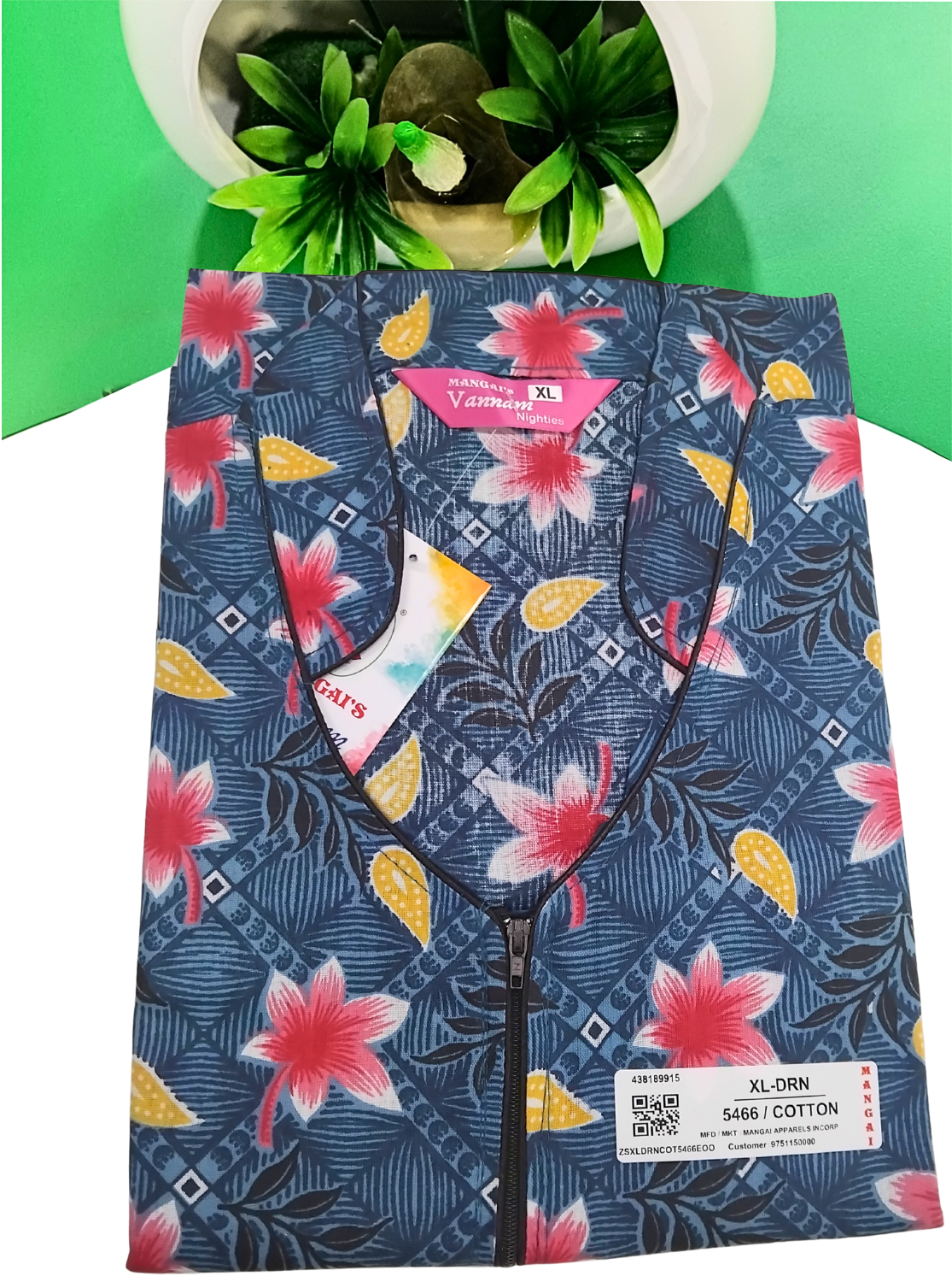 MANGAI Daily Wear Casual Comfort Fit Cotton Printed Nighties | Front open Zipper Model| Slit Open & Neck Collar Comfort Fit Daily Wear Nighties (DRN)