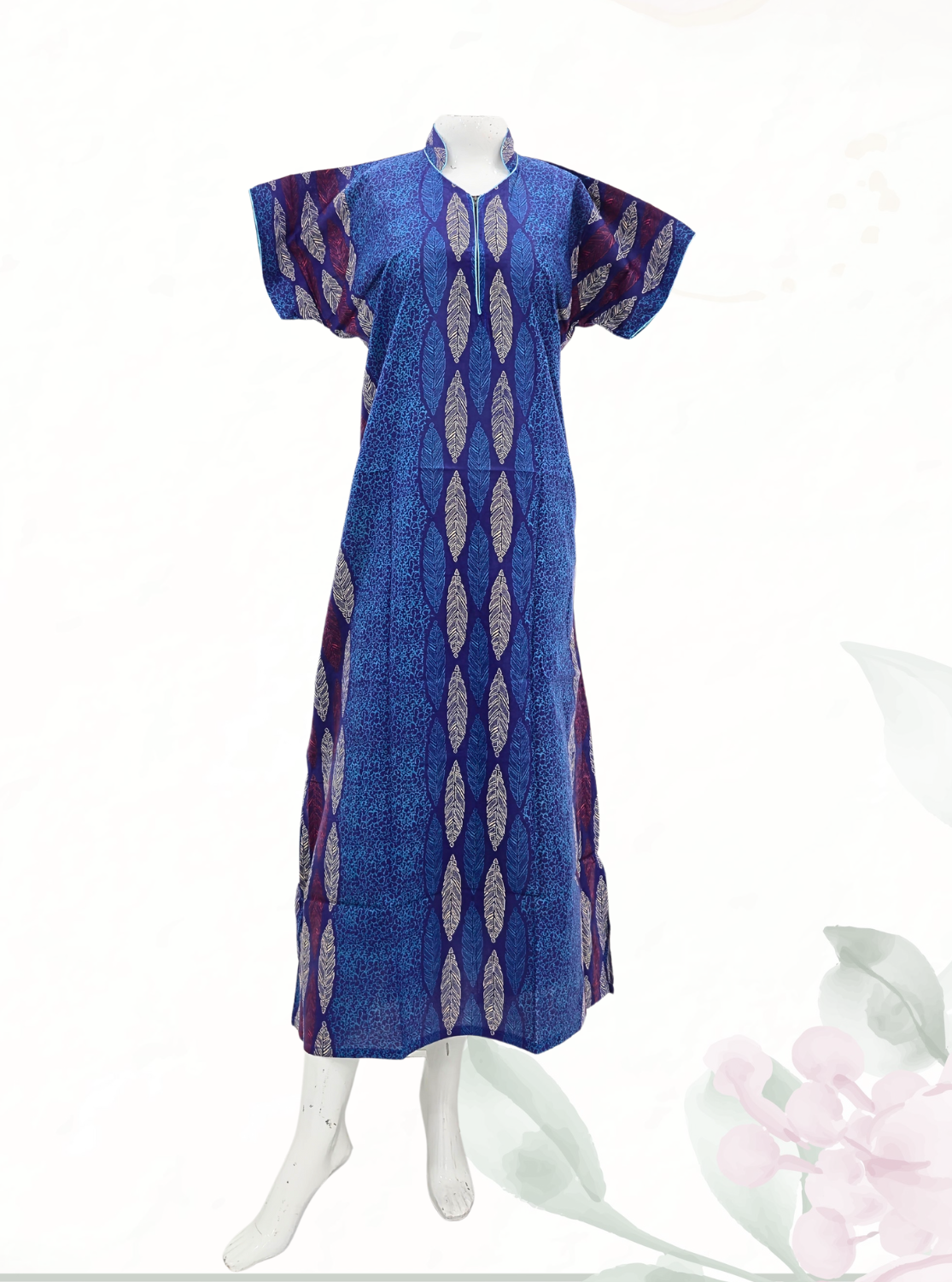 MANGAI Daily Wear Casual Comfort Fit Cotton Printed Nighties | Front open Zipper Model| Slit Open & Neck Collar Comfort Fit Daily Wear Nighties (DRN)