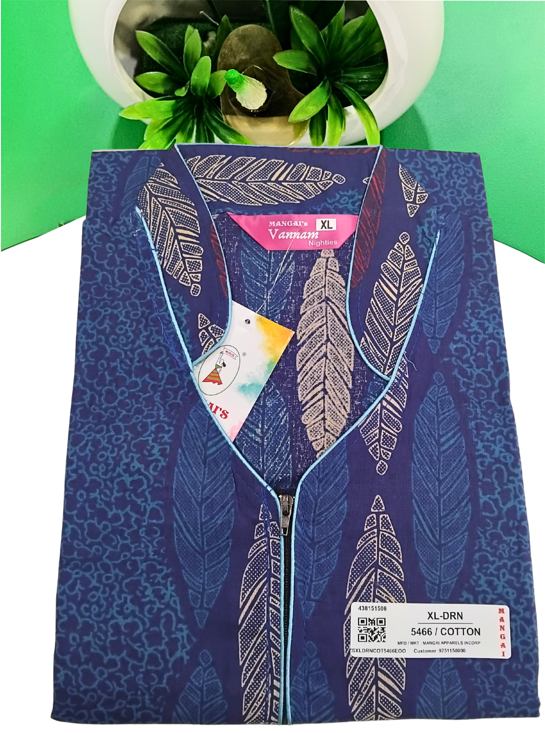 MANGAI Daily Wear Casual Comfort Fit Cotton Printed Nighties | Front open Zipper Model| Slit Open & Neck Collar Comfort Fit Daily Wear Nighties (DRN)