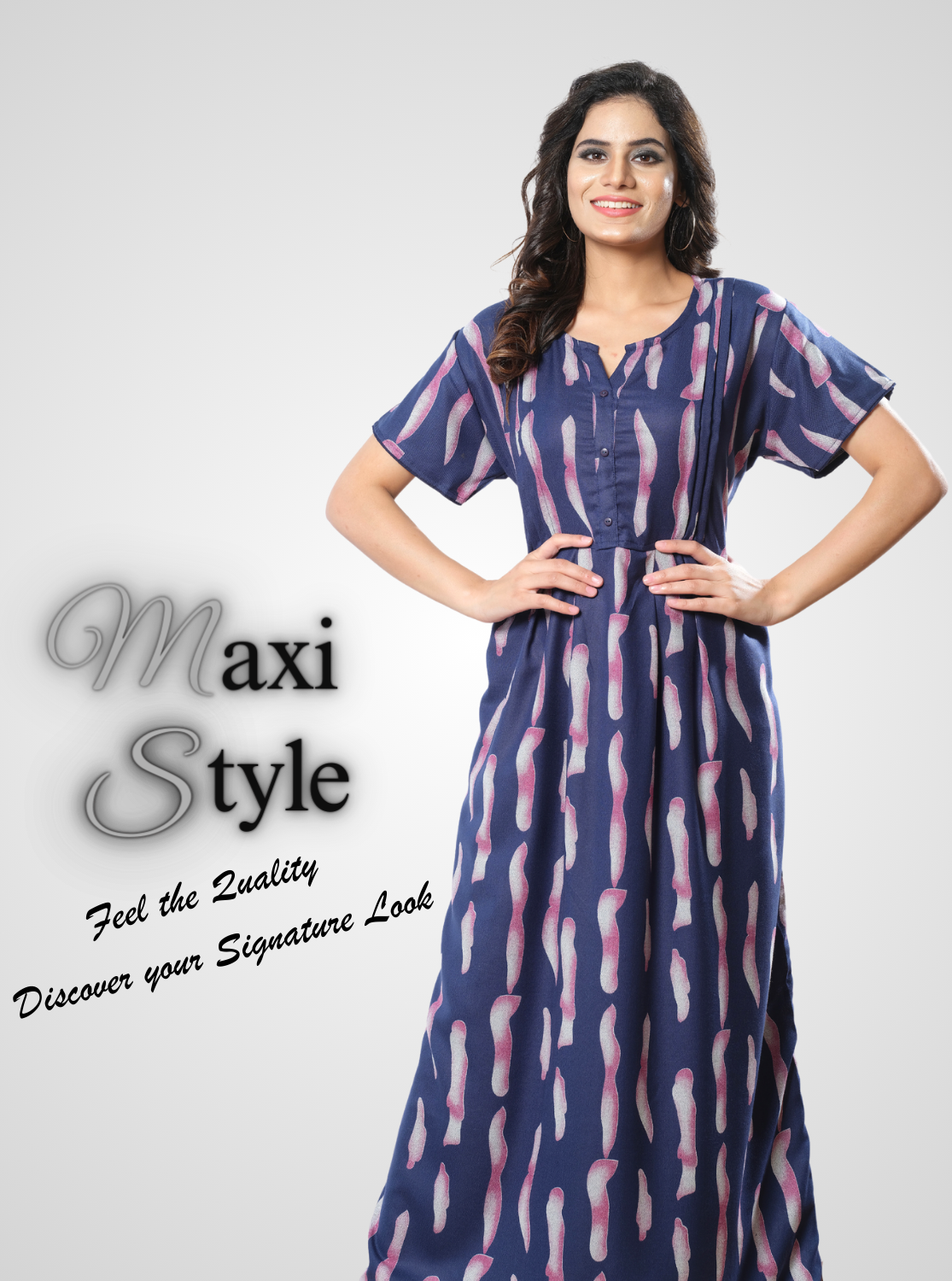 MANGAI Premium Alpine MAXI Style | Full Length Stylish MAXI Model Nighties | Side Pocket | Half Sleeve | Perfect Nightwear Collection's for Trendy Women's