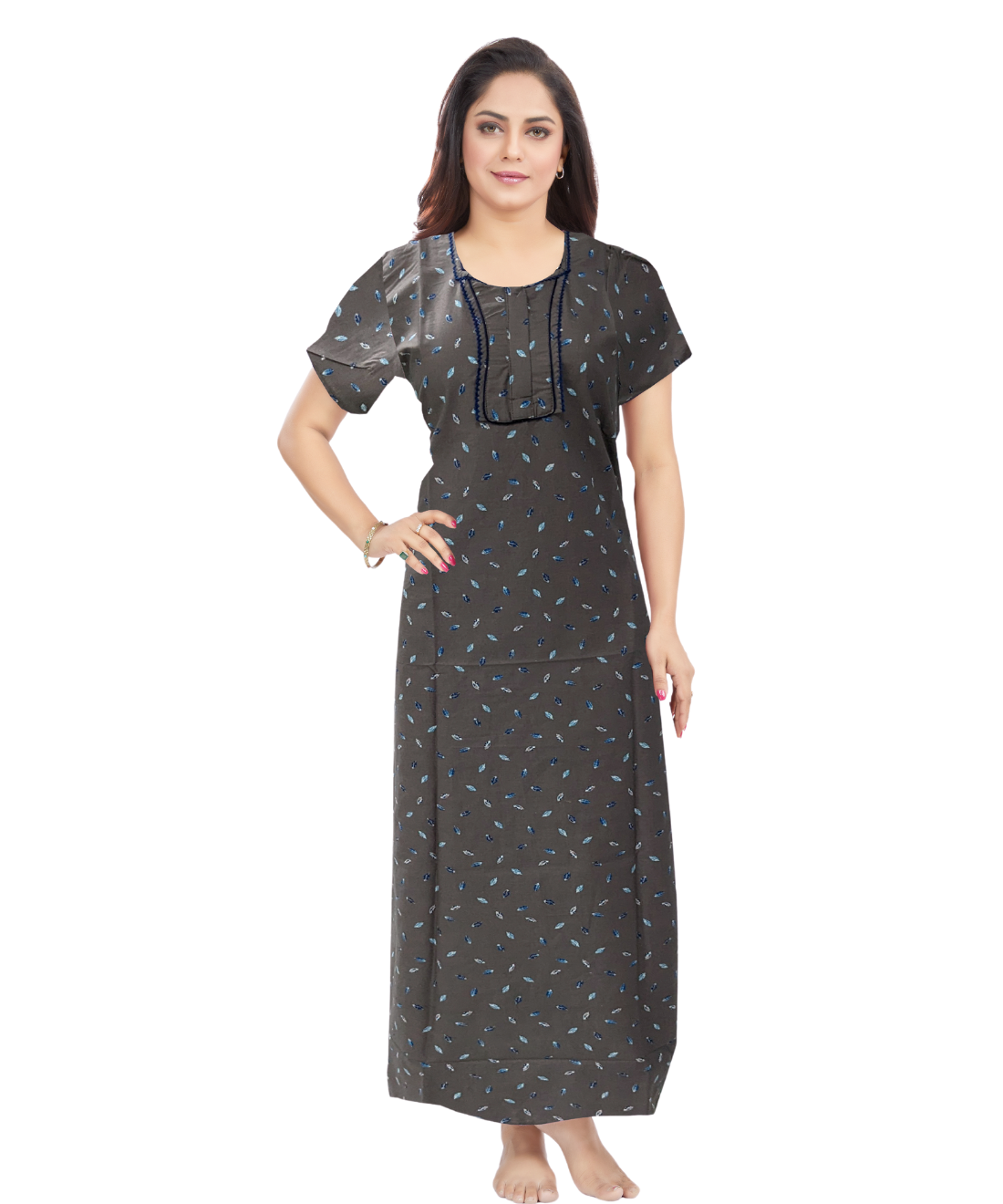 MANGAI Cotton Printed SLIM FIT Model Nighties - Fancy Neck | With Side Pocket | Trendy Collection's for Trendy Women's | Latest Collection's