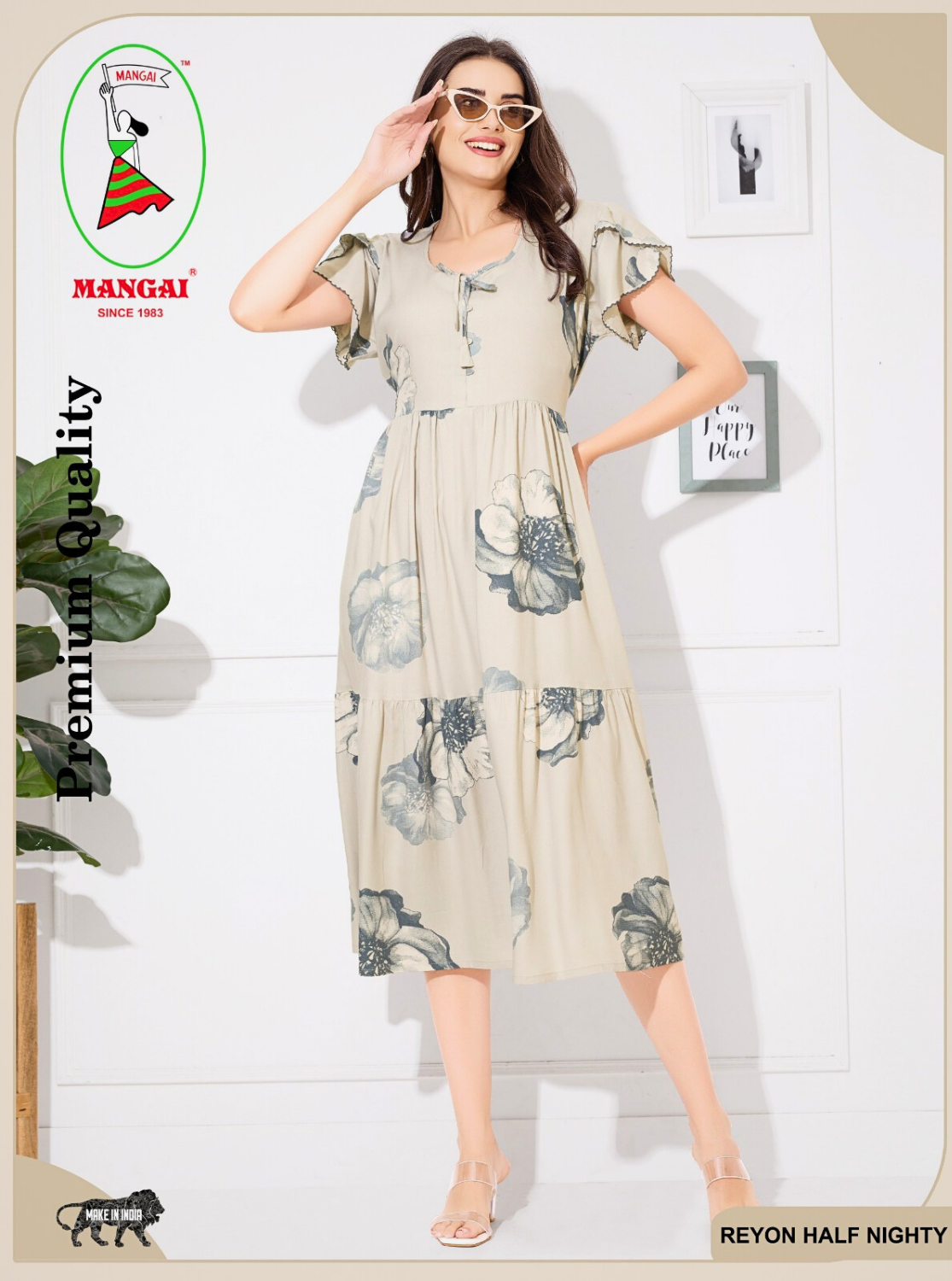 Rayon MAXI FROCK Model Nighties | Fancy Petal Sleeve | Fancy Neck & Side Pocket | Pleated Frock MAXI Style | Trendy Collection's for Stylish Women & Teenage Girl (FSF)