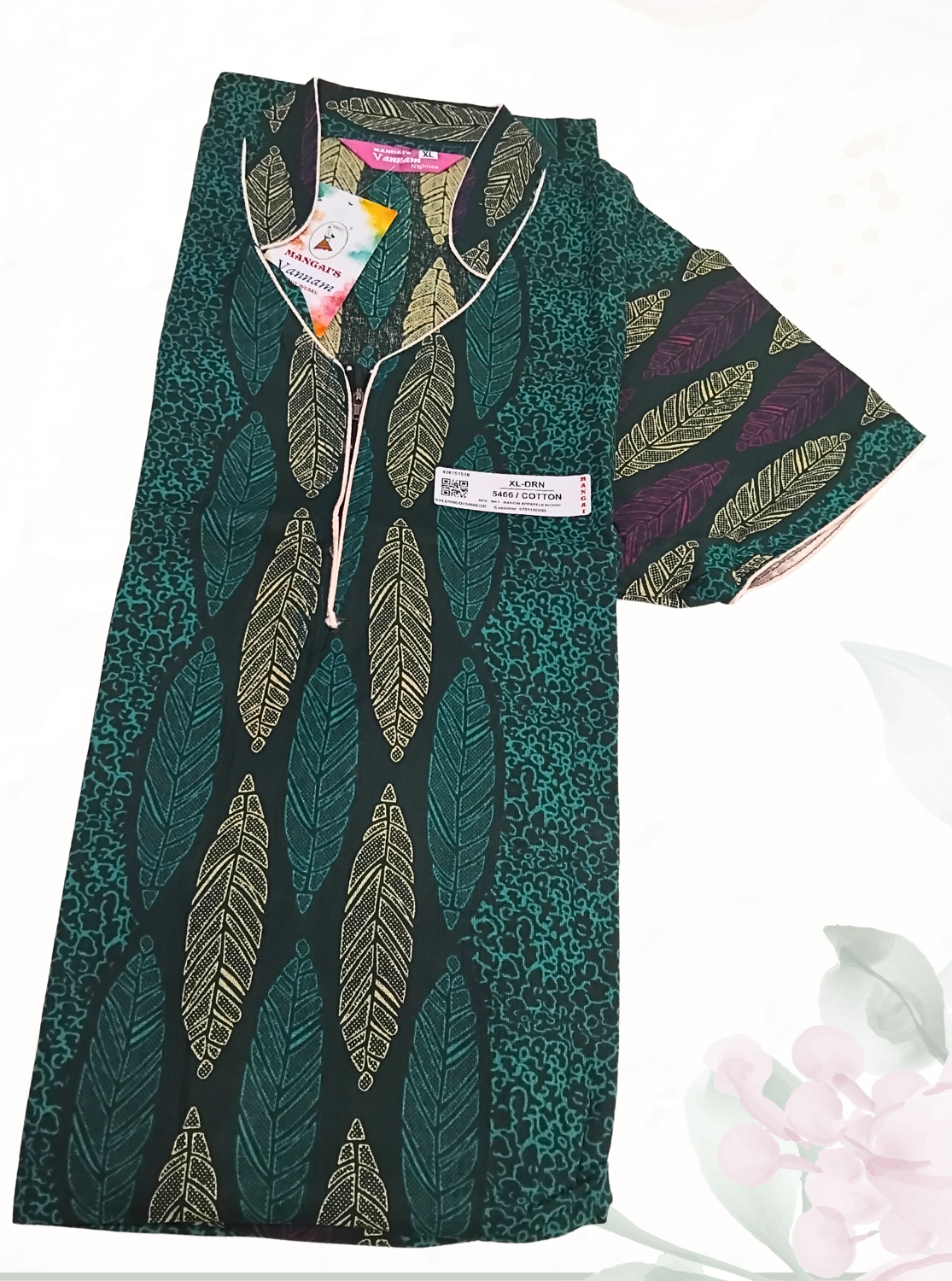 MANGAI Daily Wear Casual Comfort Fit Cotton Printed Nighties | Front open Zipper Model| Slit Open & Neck Collar Comfort Fit Daily Wear Nighties (DRN)