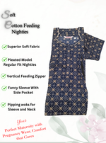 MANGAI Cotton Straight Zip Feeding Nighty |Post Pregnancy | Comfort and Style | Pleated Model | Soft Cotton Feeding Nighties (STF)