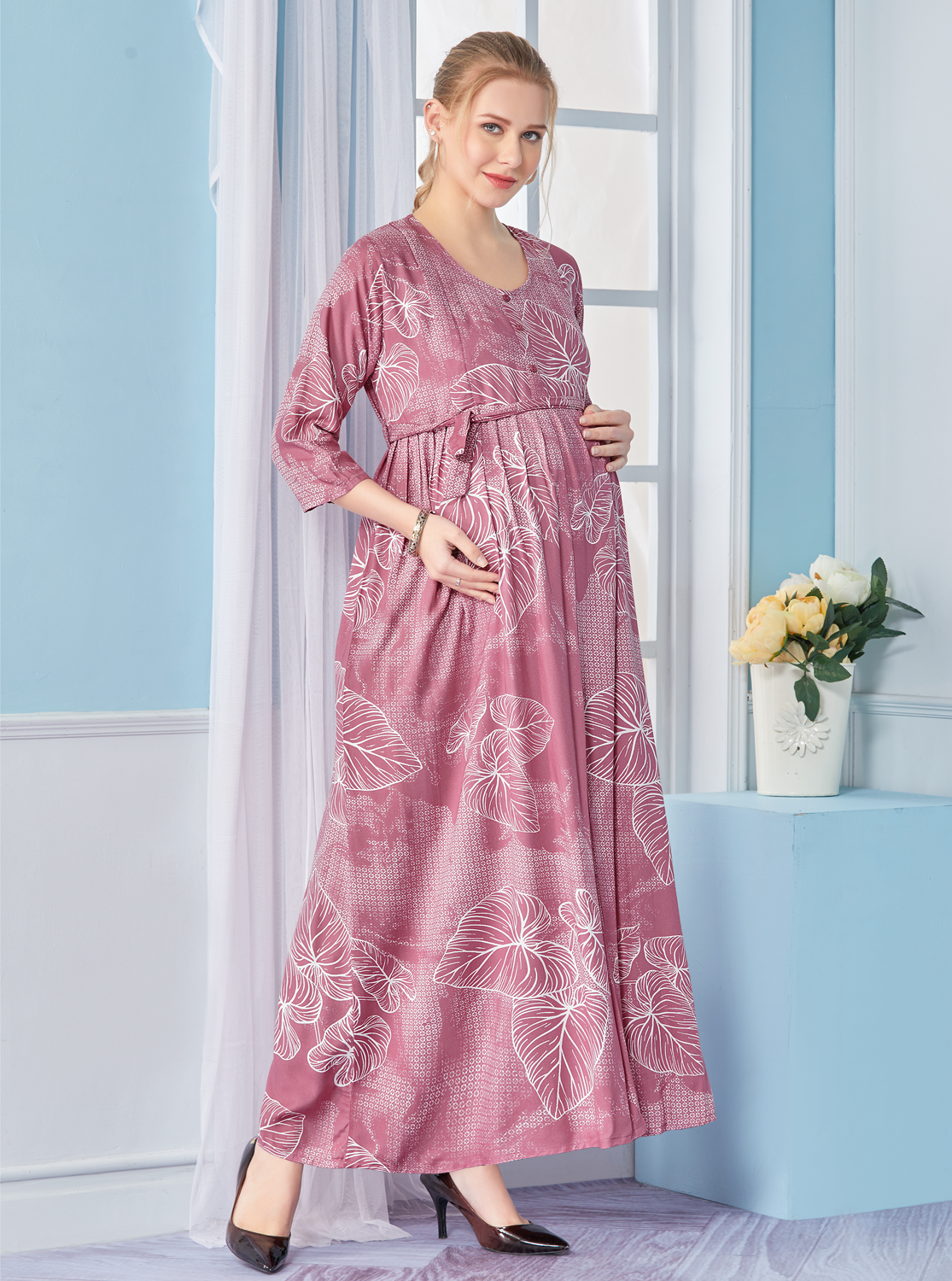 New ArrivalsONLY MINE Premium 4-IN-ONE Mom's Wear - Soft & Smooth Rayon | Maternity | Feeding | Long Frock | Casual Wear for Pregnancy Women's (4-IN-ONE-LFRK)