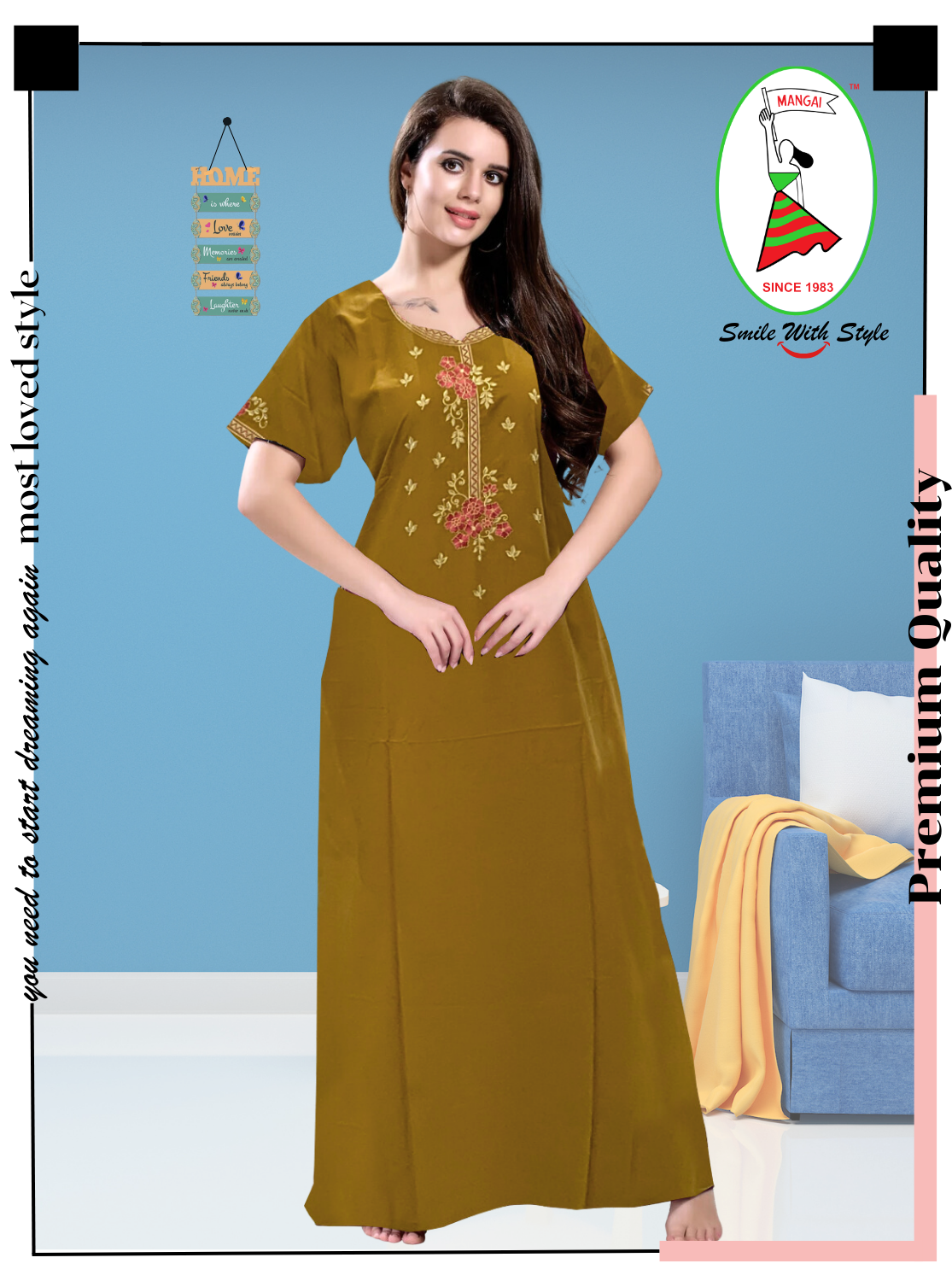 Stylish Embroidery Nightgown | Superior Quality Bizzy - Lizzy Nighty | Plain Pattern with Beautiful Embroidery Work's | Updated Collection's (CPL)