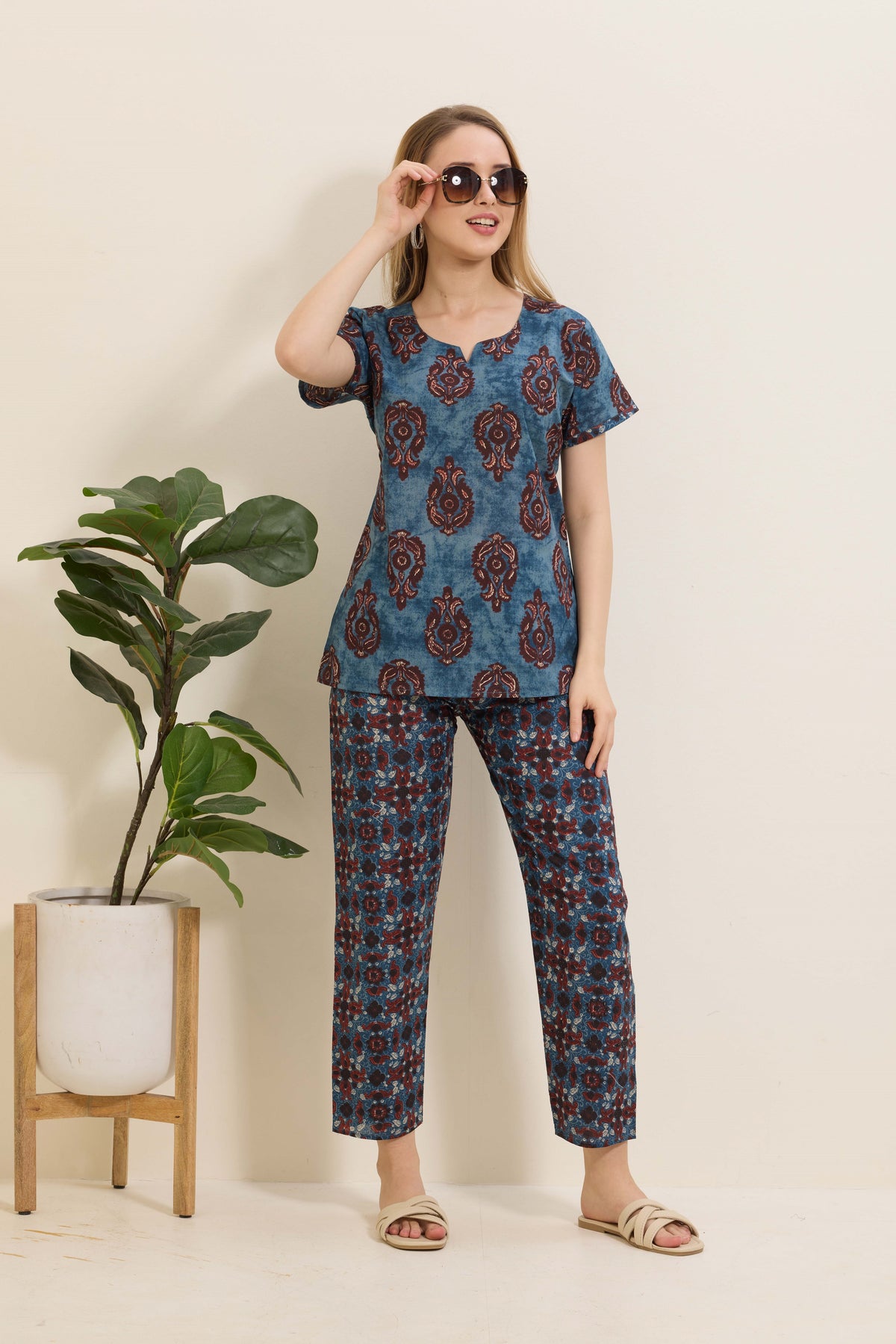 Summer Arrivals Cotton Night Suits Top & Bottom Set | Half Sleeve | Fancy Neck with Side Pocket | Soft Cotton Nightdress for Trendy Women and Teenage Girl's (TPS-H)