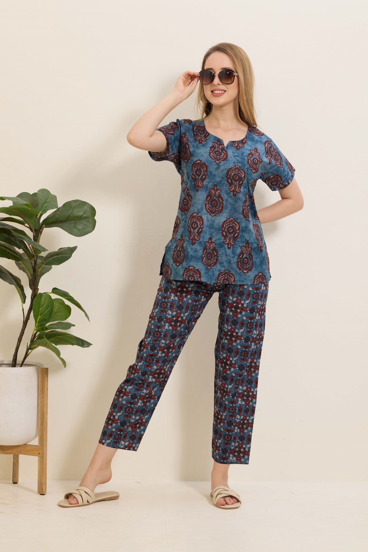 Summer Arrivals Cotton Night Suits Top & Bottom Set | Half Sleeve | Fancy Neck with Side Pocket | Soft Cotton Nightdress for Trendy Women and Teenage Girl's (TPS-H)